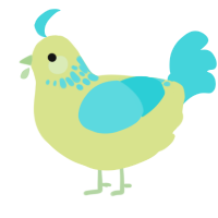 A lemon and aqua chicken with a neck-speckle pattern