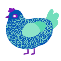 A ultramarine and mint chicken with a double-lace pattern
