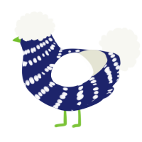 A navy and white chicken with a bar pattern