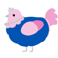 A ultramarine and pink chicken with a head pattern