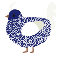 A navy and white chicken with a double-lace pattern