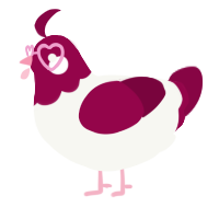 A white and maroon chicken with a head pattern