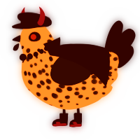 A vermilion and black chicken with a speckle pattern