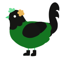 A leaf and black chicken with a head pattern