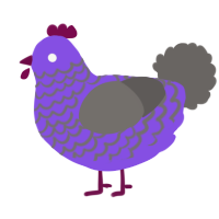 A blurple and grey chicken with a lace pattern