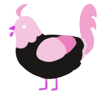 A sable and pink chicken with a head pattern