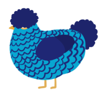 A cerulean and navy chicken with a lace pattern