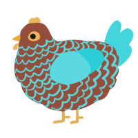 A russet and aqua chicken with a lace pattern
