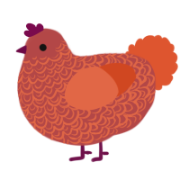 A red and vermilion chicken with a double-lace pattern
