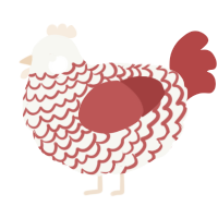 A white and red chicken with a lace pattern