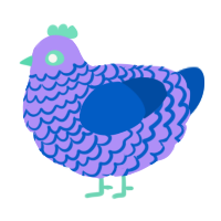 A lilac and ultramarine chicken with a lace pattern