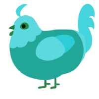 A turquoise and aqua chicken with a head pattern