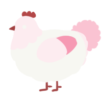A white and rose chicken with a head pattern