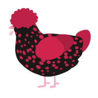 A sable and crimson chicken with a speckle pattern