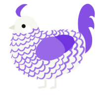 A white and blurple chicken with a lace pattern