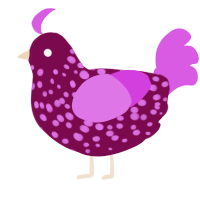 A wine and orchid chicken with a speckle pattern