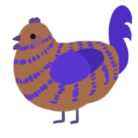 A brown and indigo chicken with a bar pattern