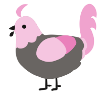 A grey and pink chicken with a head pattern