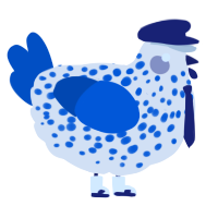 A cream and ultramarine chicken with a speckle pattern