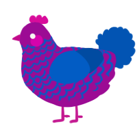 A plum and ultramarine chicken with a lace pattern