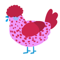 A lavender and crimson chicken with a speckle pattern