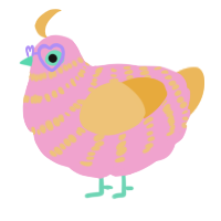 A pink and honey chicken with a bar pattern