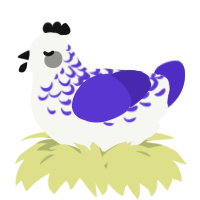A white and indigo chicken with a half-lace pattern