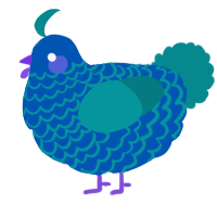 A ultramarine and teal chicken with a lace pattern