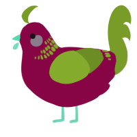 A maroon and chartreuse chicken with a neck-band pattern