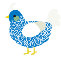 A sapphire and white chicken with a double-lace pattern