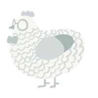 A white and silver chicken with a lace pattern