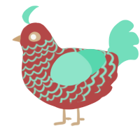 A red and mint chicken with a lace pattern