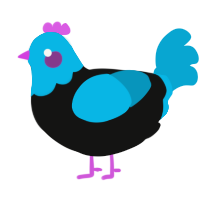 A black and cerulean chicken with a head pattern
