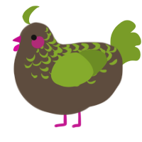 A bark and chartreuse chicken with a half-lace pattern