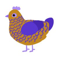 A ochre and indigo chicken with a lace pattern