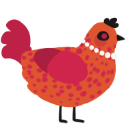 A vermilion and crimson chicken with a speckle pattern