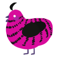 A fuchsia and black chicken with a bar pattern