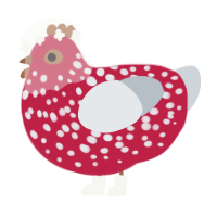 A crimson and mist chicken with a speckle pattern