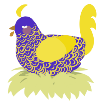 A indigo and yellow chicken with a double-lace pattern
