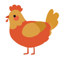 A vermilion and orange chicken with a head pattern