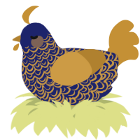 A navy and gold chicken with a double-lace pattern
