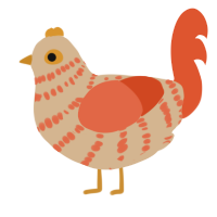 A beige and vermilion chicken with a bar pattern