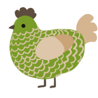 Corduroy, a chartreuse and beige chicken with a lace pattern