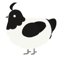 A white and sable chicken with a head pattern