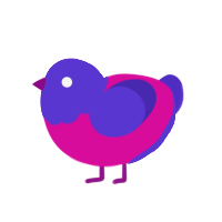 Bikini, a fuchsia and indigo chicken with a head pattern