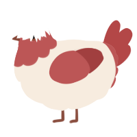 A cream and red chicken with a head pattern