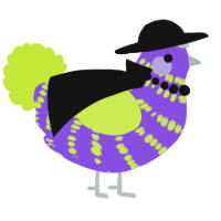 A blurple and lime chicken with a bar pattern
