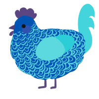 A ultramarine and aqua chicken with a double-lace pattern
