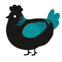 A sable and teal chicken with a neck-band pattern
