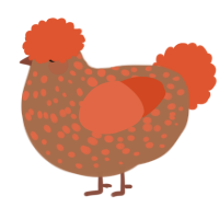 A brown and vermilion chicken with a speckle pattern